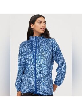 Adidas NEO Blue White Animal Print Wind Breaker Zipper Jacket